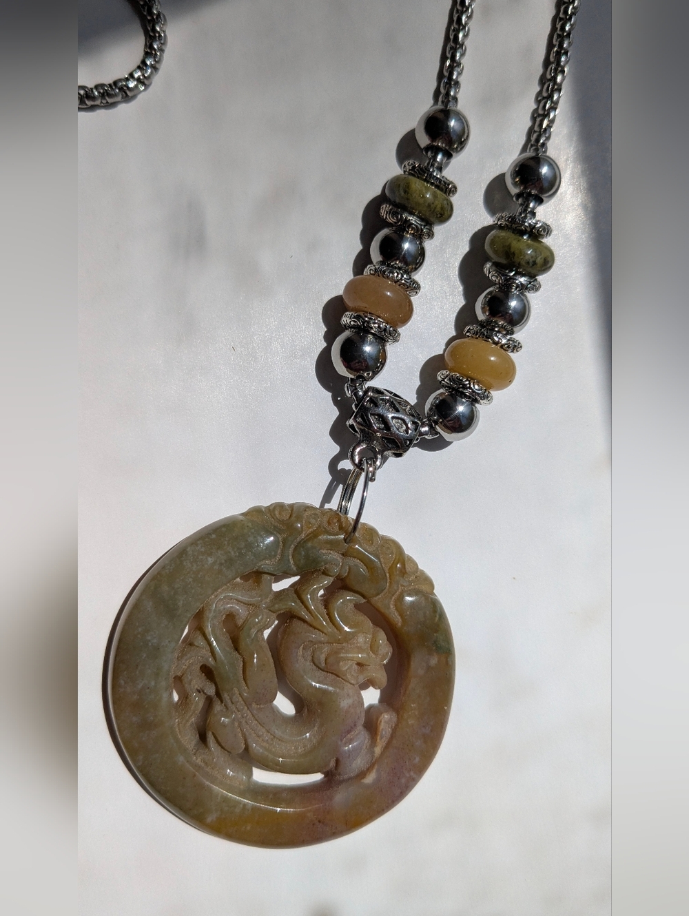 Handcrafted Indian Agate Dragon Beaded Stainless Steel Necklace